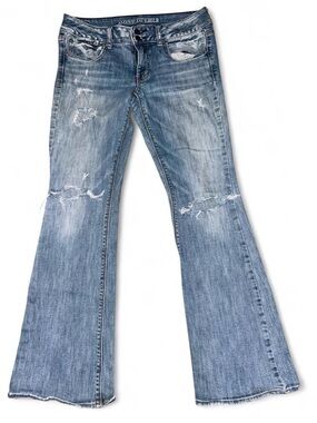 American Eagle Outfitters Light Blue Distressed Flare Jeans
